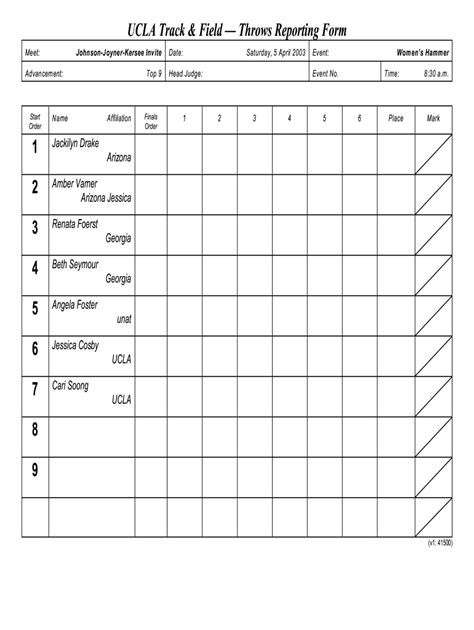 Printable Track And Field Score Sheets